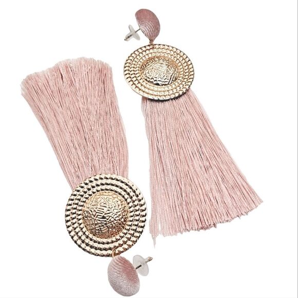 Gold earrings Womens pink oversized long boho tassel Fringe feminine 💖2/$30 - Picture 7 of 12